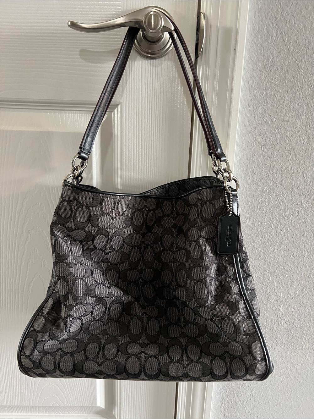 Coach Black and Gray Signature Shoulder Bag
